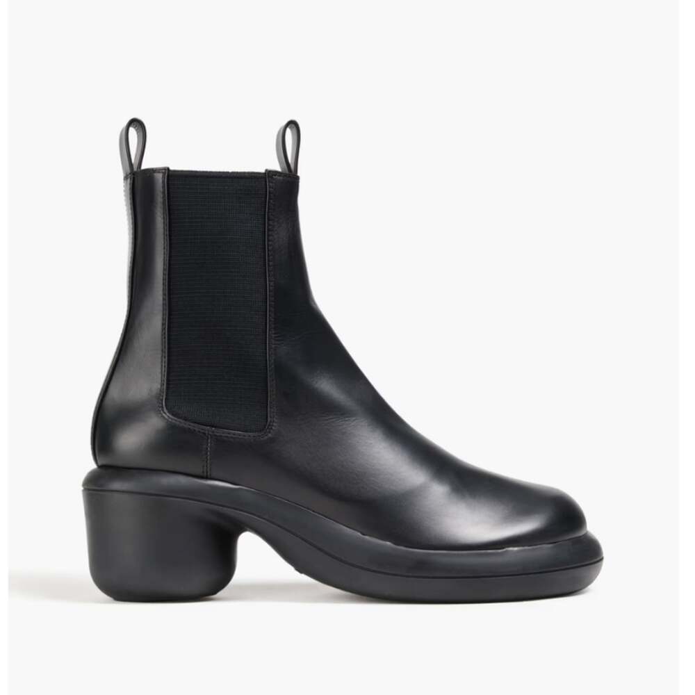 Jil Sander Black Glossed Leather Block Heel Chelsea Lug Sole Boots Size 6